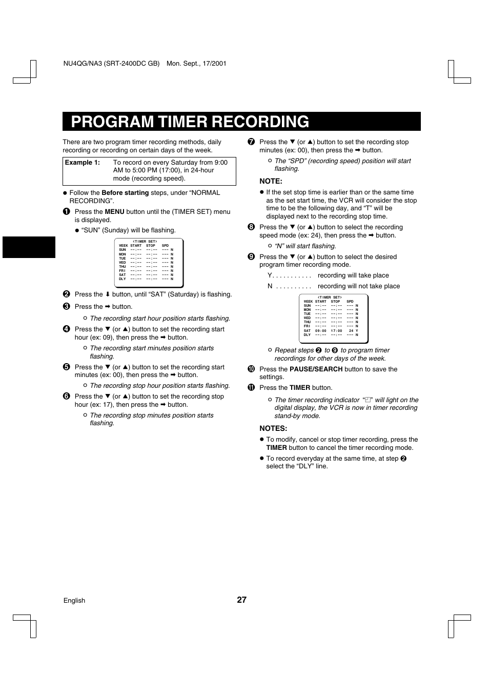 Program timer recording | Sanyo SRT-2400DC User Manual | Page 28 / 50