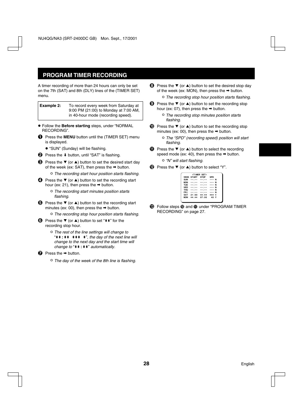 Program timer recording | Sanyo SRT-2400DC User Manual | Page 29 / 50