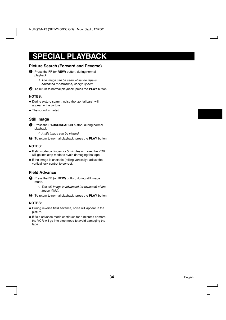 Special playback | Sanyo SRT-2400DC User Manual | Page 35 / 50