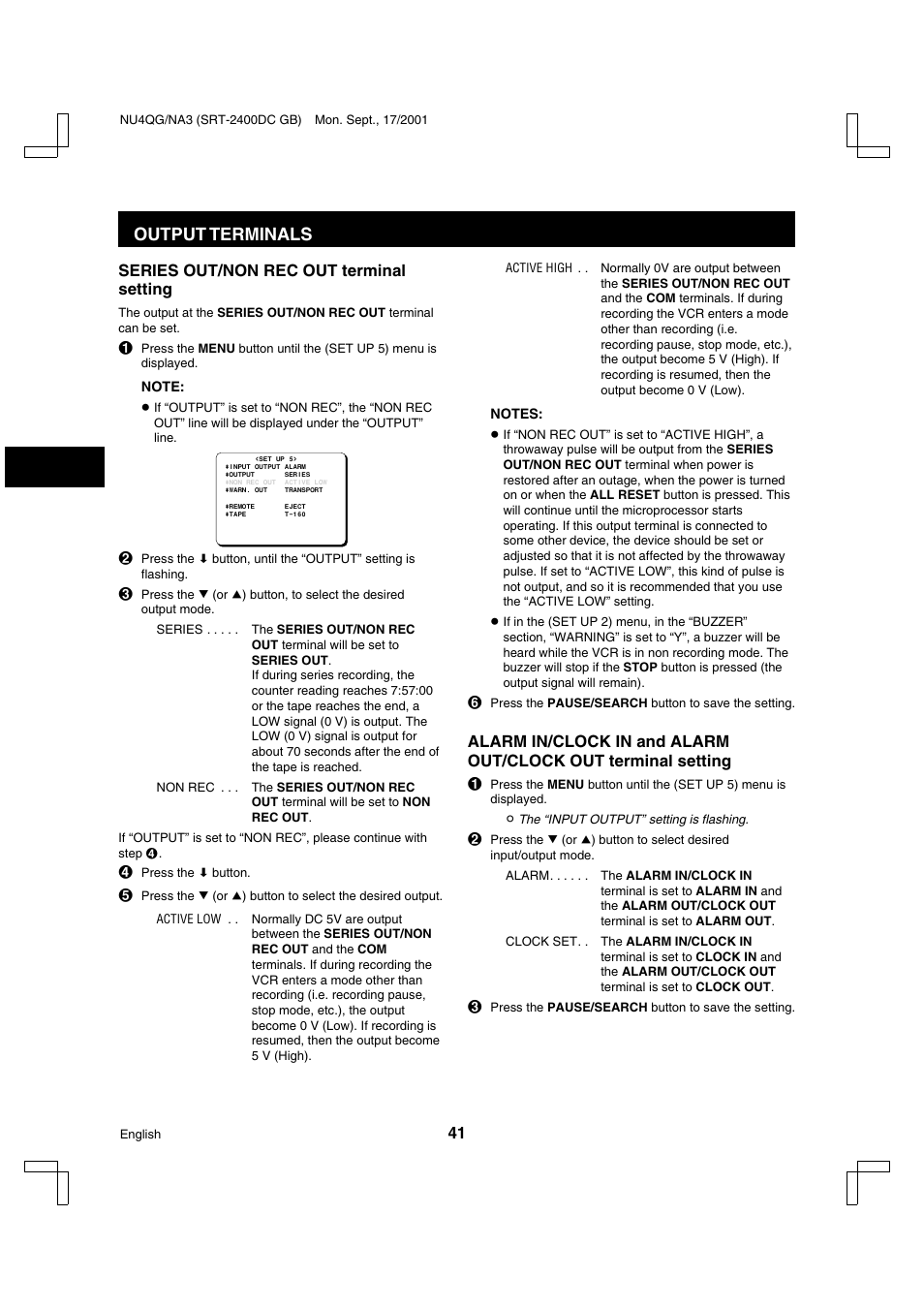 Output terminals | Sanyo SRT-2400DC User Manual | Page 42 / 50