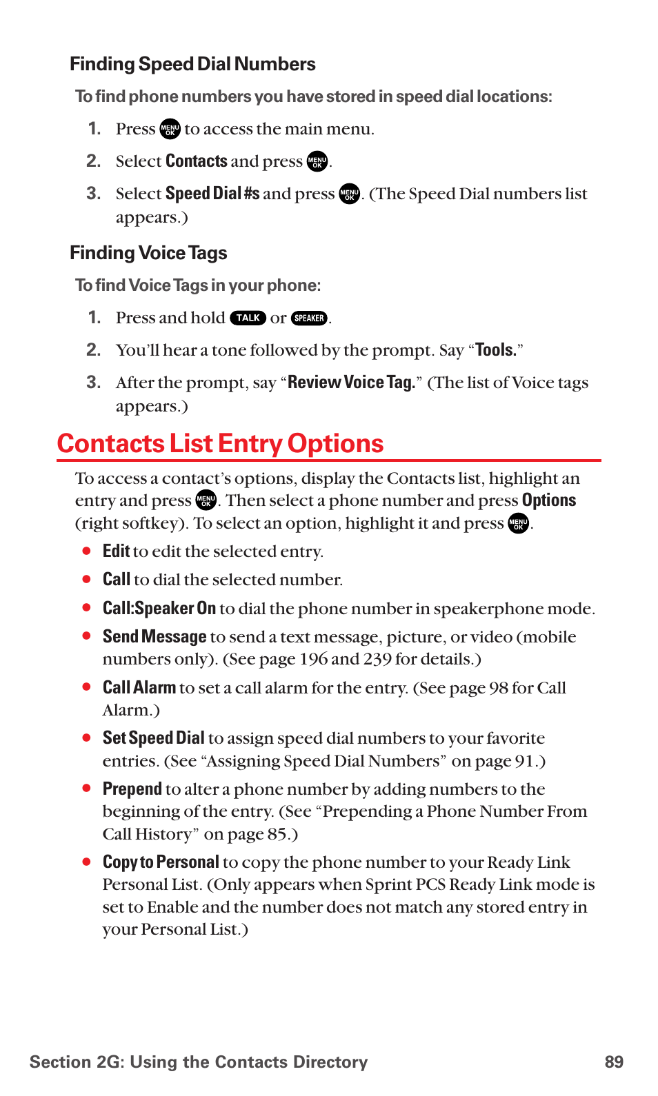 Contacts list entry options | Sanyo MM-5600 User Manual | Page 103 / 330