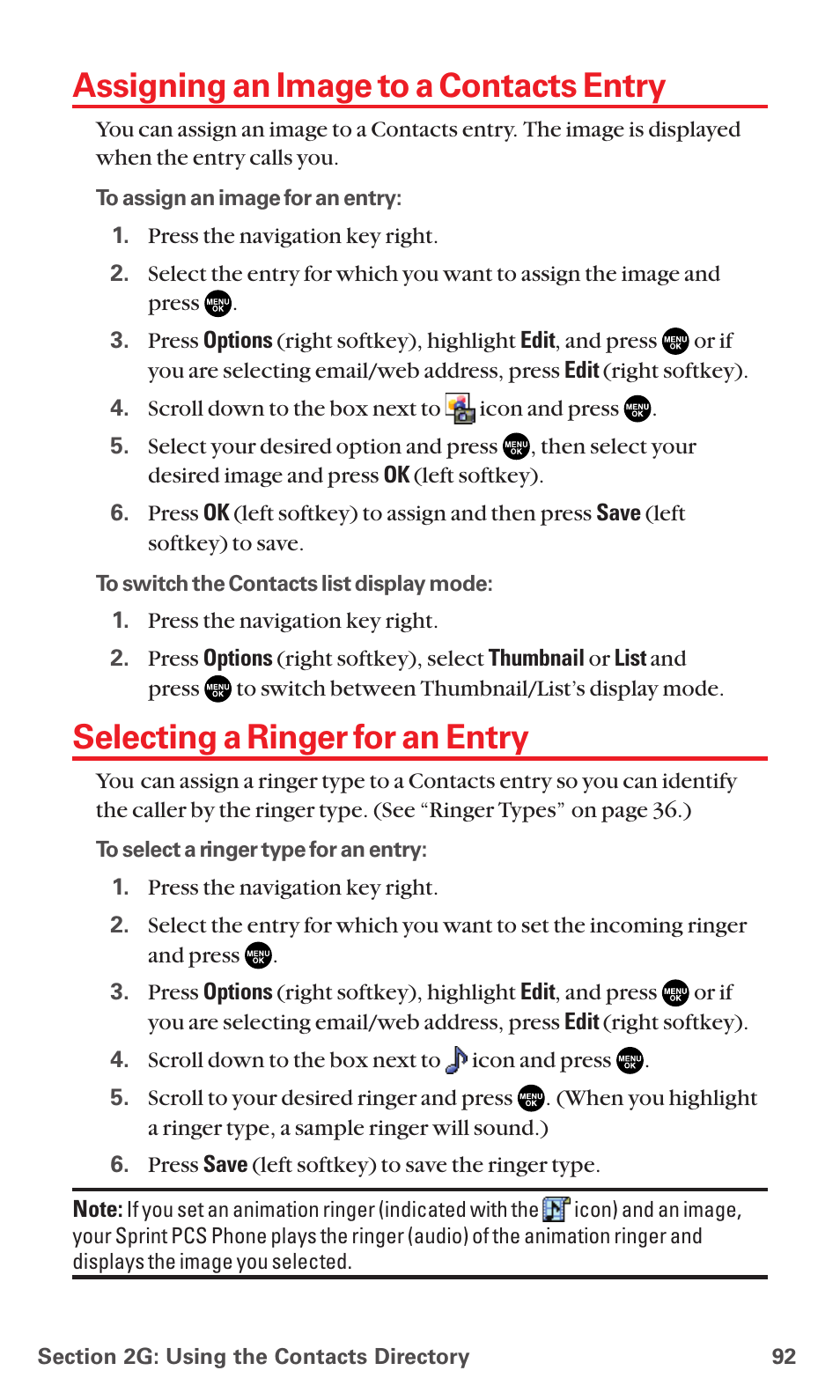 Assigning an image to a contacts entry, Selecting a ringer for an entry | Sanyo MM-5600 User Manual | Page 106 / 330