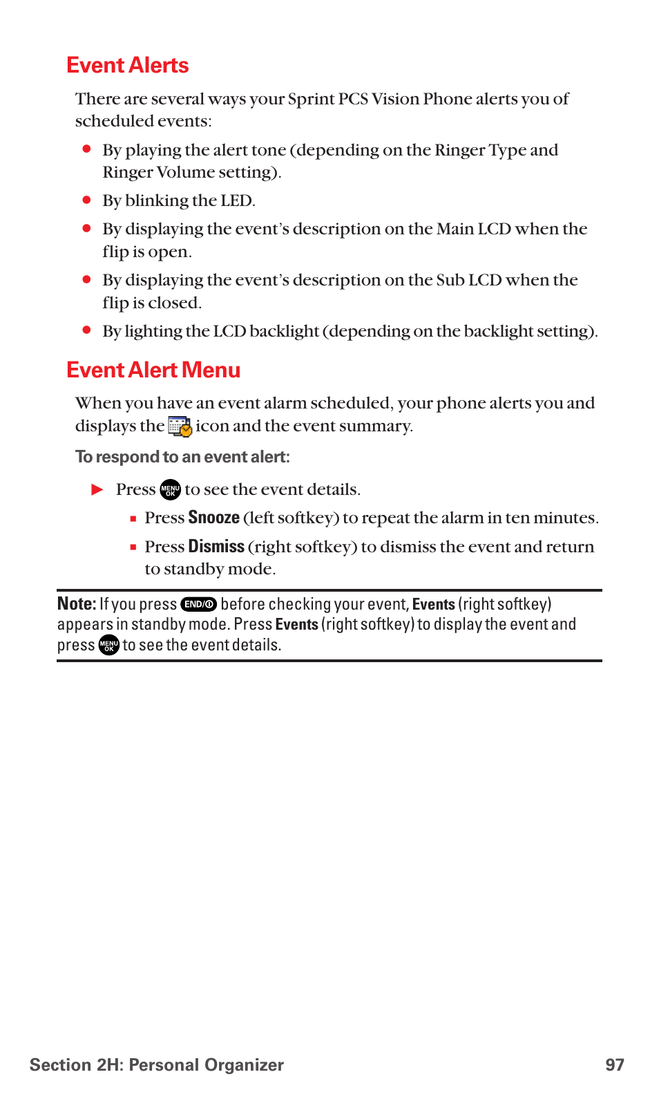 Event alerts, Event alert menu | Sanyo MM-5600 User Manual | Page 111 / 330
