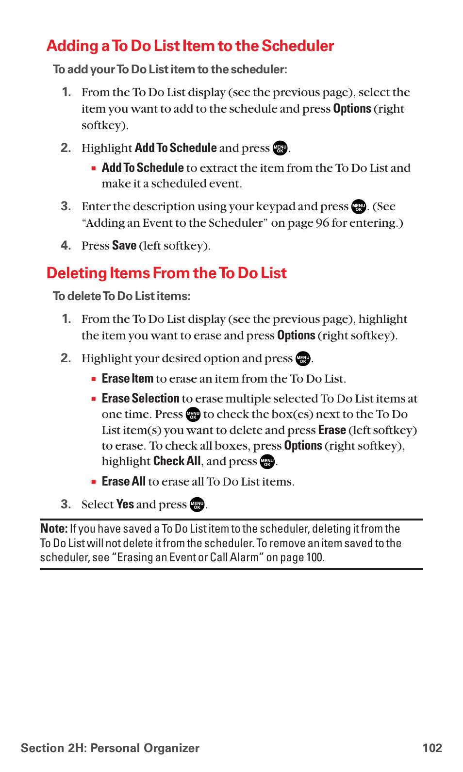 Adding a to do list item to the scheduler, Deleting items from the to do list | Sanyo MM-5600 User Manual | Page 116 / 330
