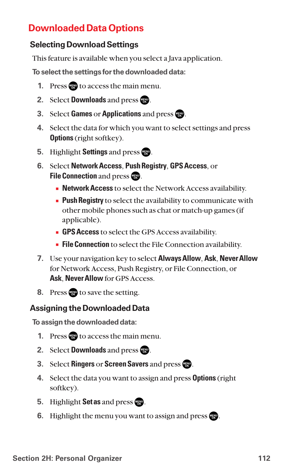 Downloaded data options | Sanyo MM-5600 User Manual | Page 126 / 330