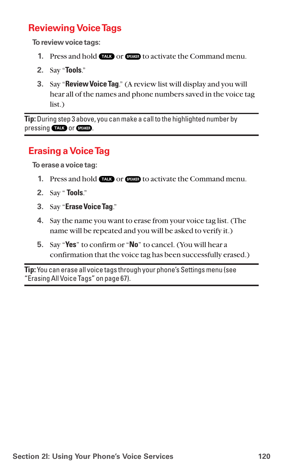Reviewing voice tags, Erasing a voice tag | Sanyo MM-5600 User Manual | Page 134 / 330