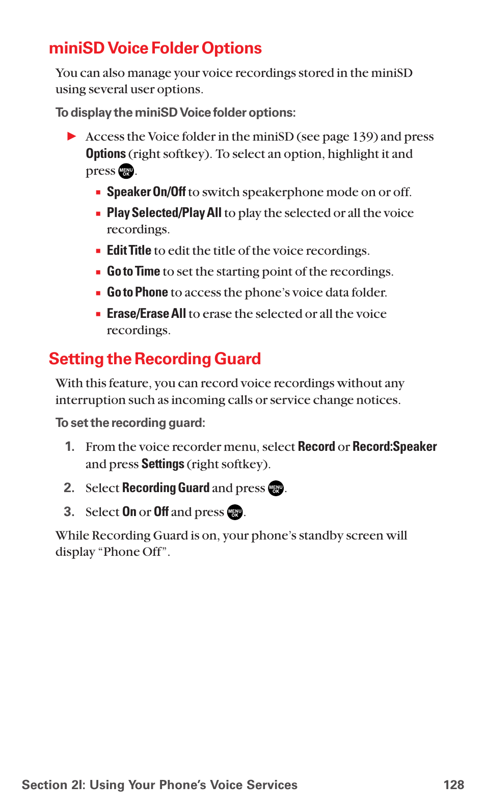 Minisd voice folder options, Setting the recording guard | Sanyo MM-5600 User Manual | Page 142 / 330