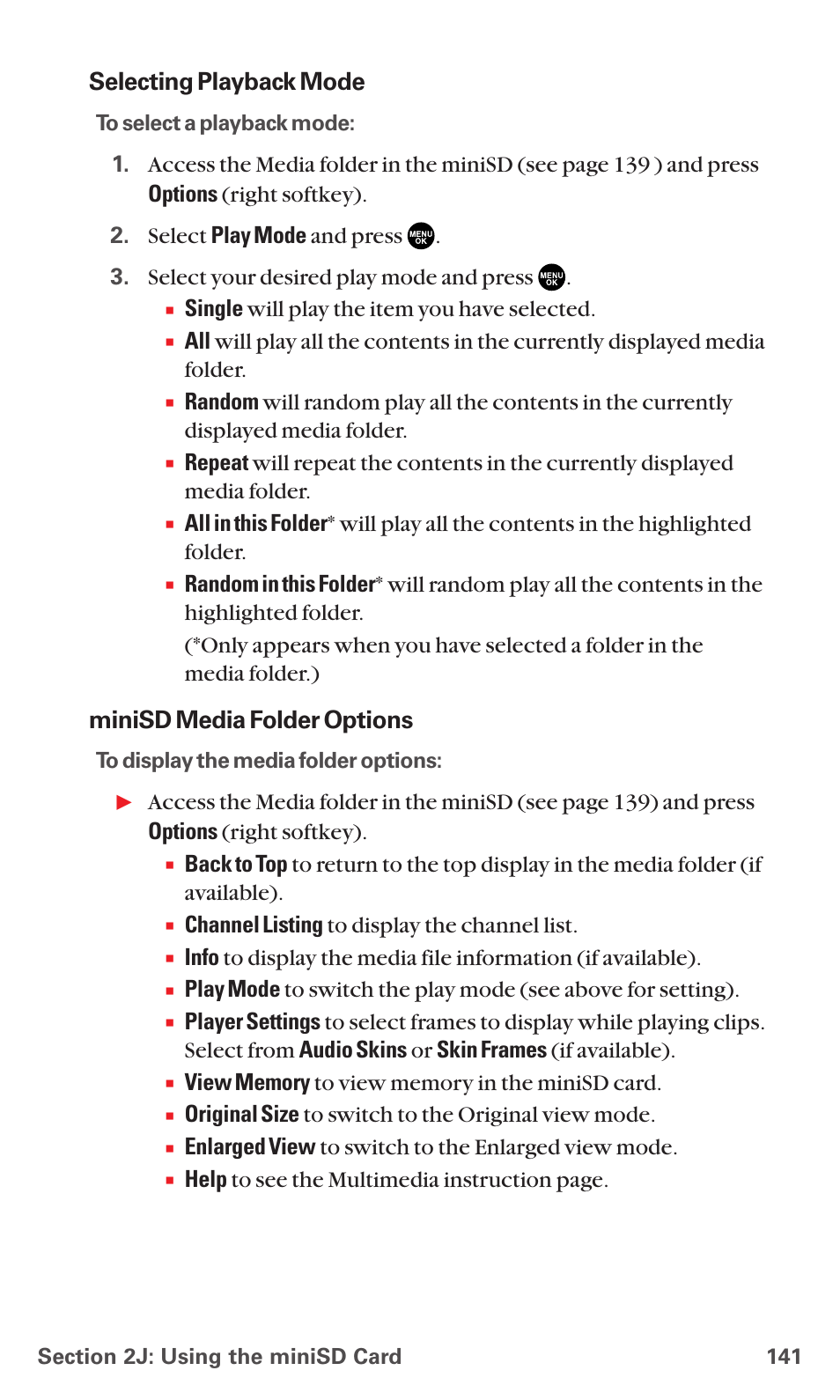 Selecting playback mode, Minisd media folder options | Sanyo MM-5600 User Manual | Page 155 / 330