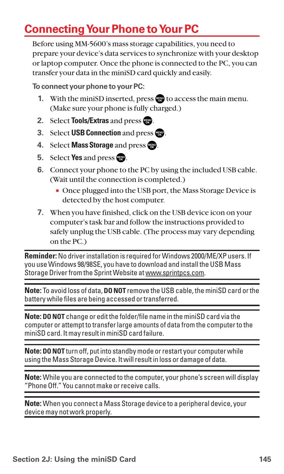 Connecting your phone to your pc | Sanyo MM-5600 User Manual | Page 159 / 330