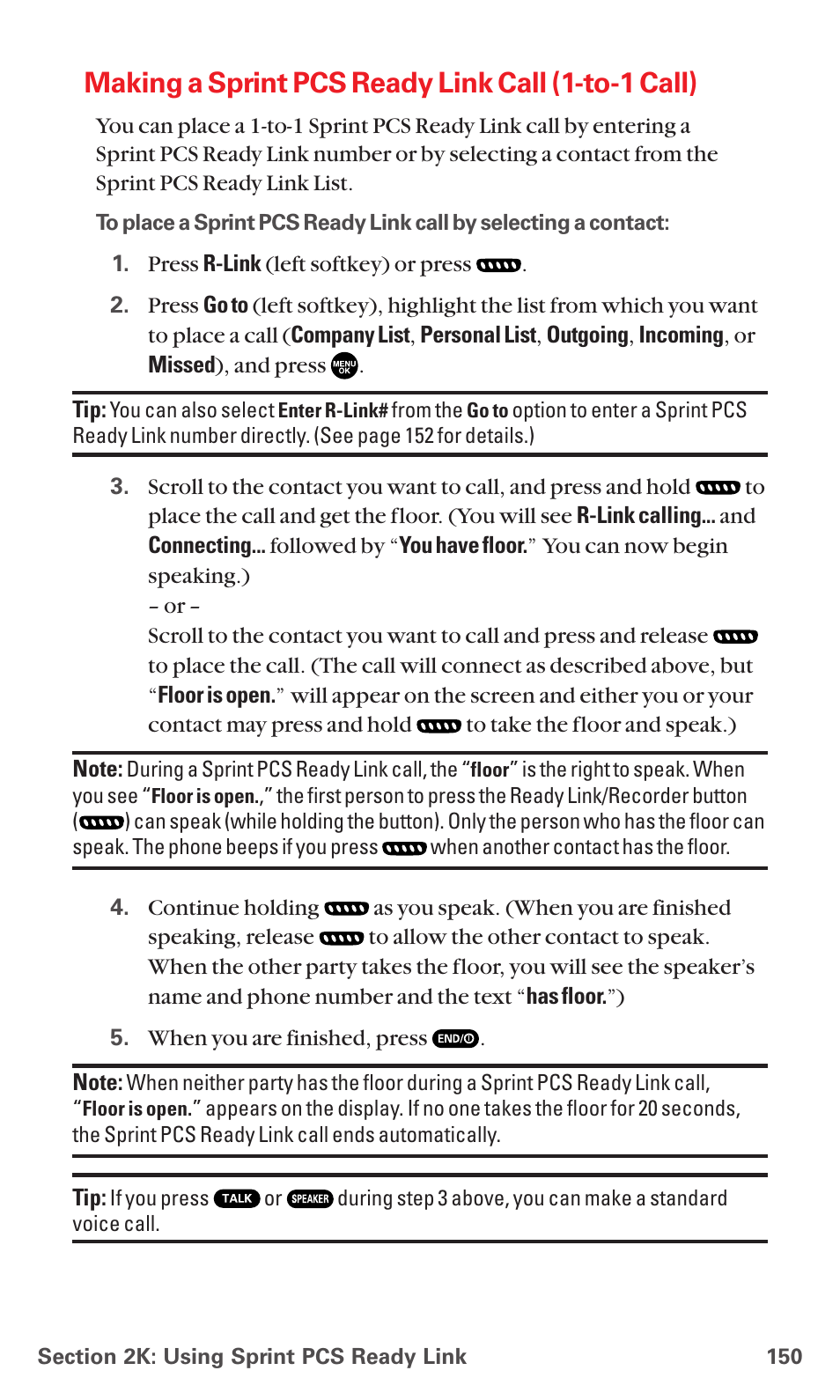 Making a sprint pcs ready link call (1-to-1 call) | Sanyo MM-5600 User Manual | Page 164 / 330