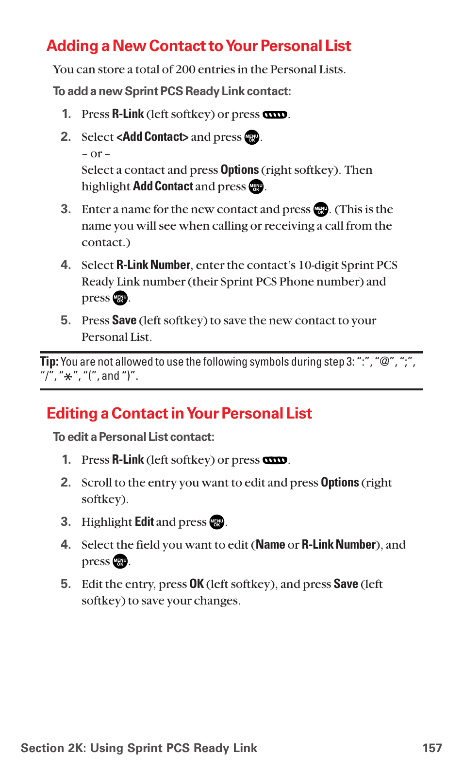 Adding a new contact to your personal list, Editing a contact in your personal list | Sanyo MM-5600 User Manual | Page 171 / 330