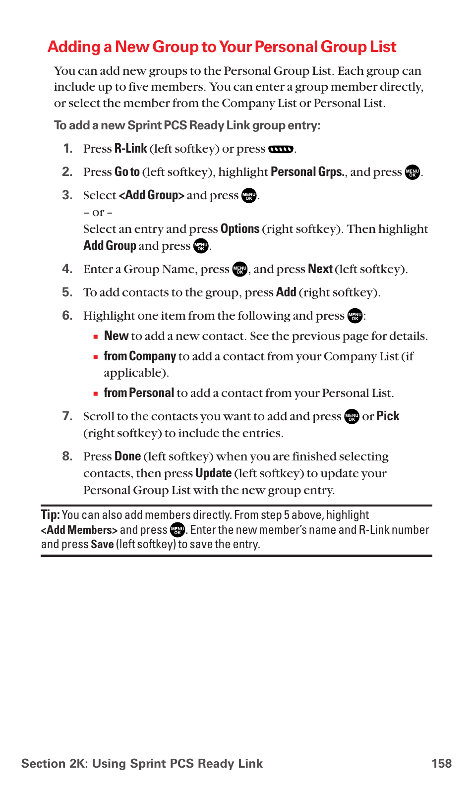 Adding a new group to your personal group list | Sanyo MM-5600 User Manual | Page 172 / 330