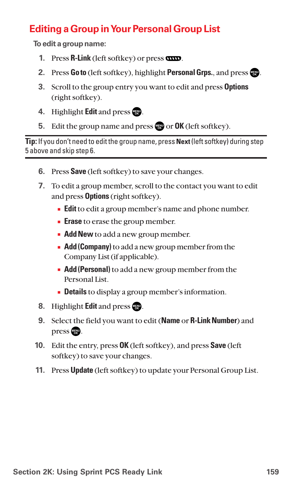 Editing a group in your personal group list | Sanyo MM-5600 User Manual | Page 173 / 330