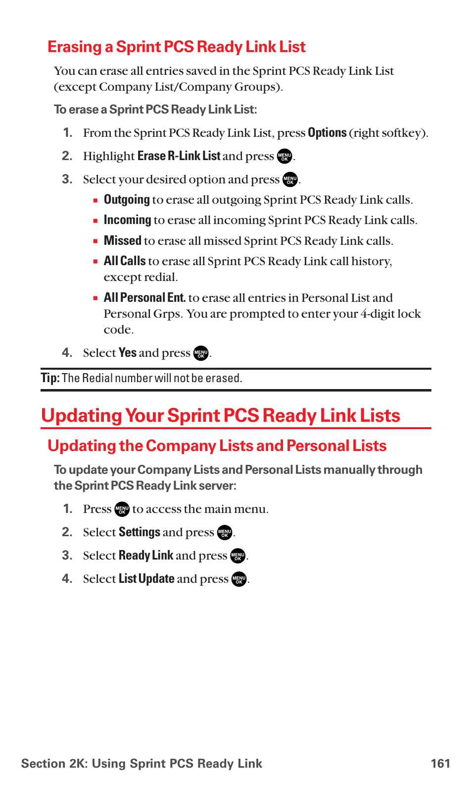 Erasing a sprint pcs ready link list, Updating your sprint pcs ready link lists, Updating the company lists and personal lists | Sanyo MM-5600 User Manual | Page 175 / 330