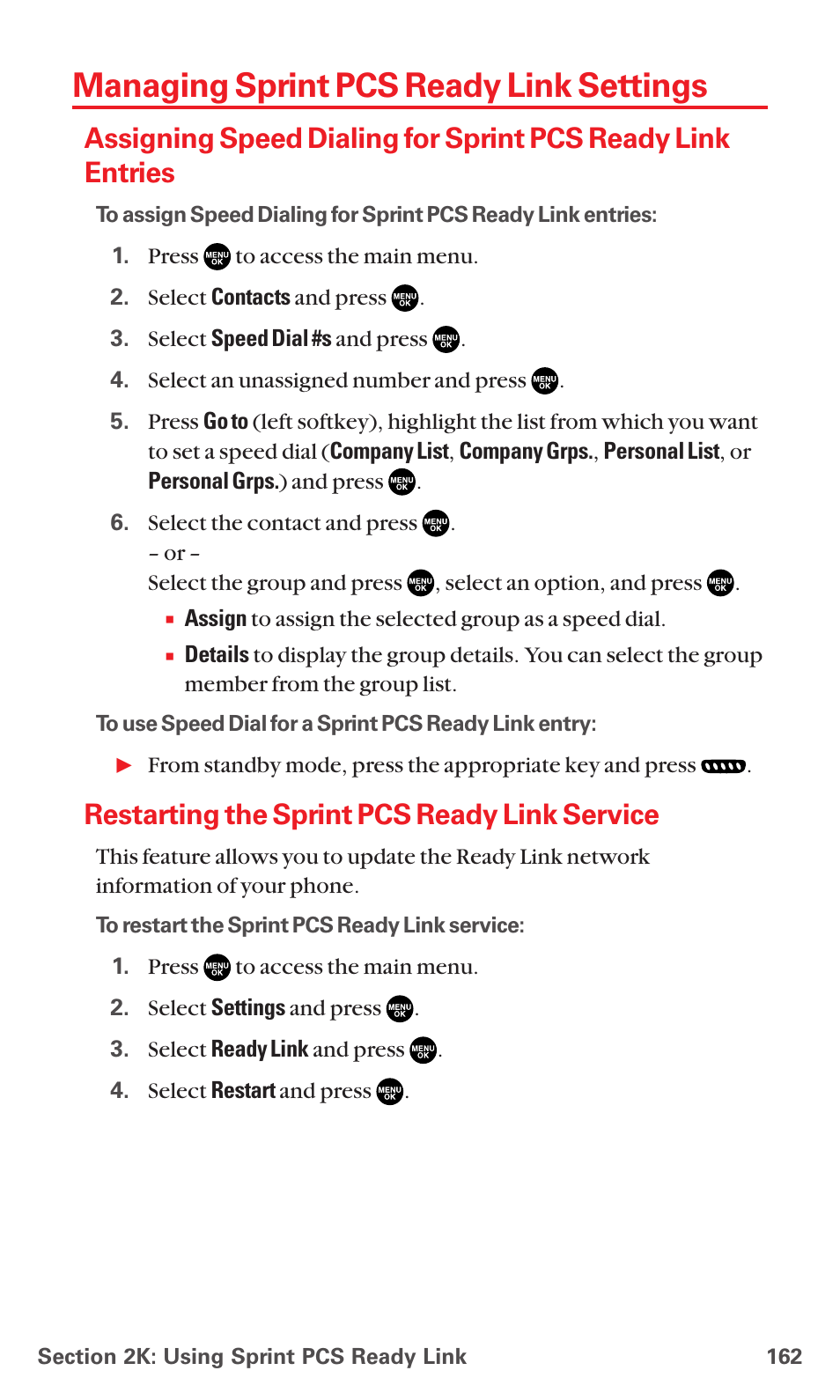 Managing sprint pcs ready link settings, Restarting the sprint pcs ready link service | Sanyo MM-5600 User Manual | Page 176 / 330