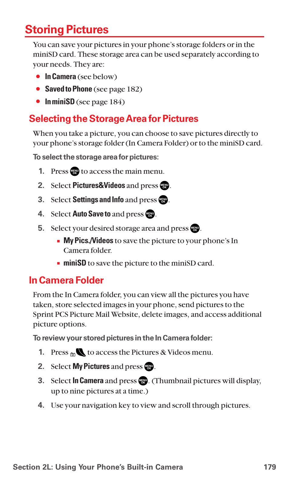 Storing pictures, Selecting the storage area for pictures, In camera folder | Sanyo MM-5600 User Manual | Page 193 / 330