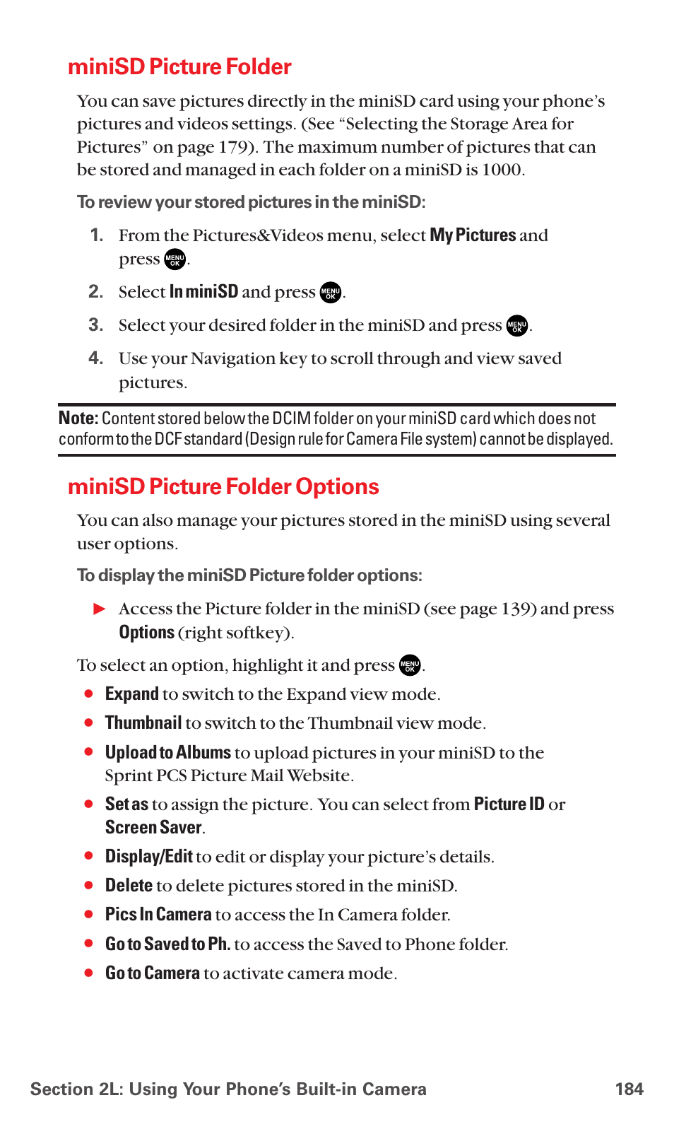 Minisd picture folder, Minisd picture folder options | Sanyo MM-5600 User Manual | Page 198 / 330