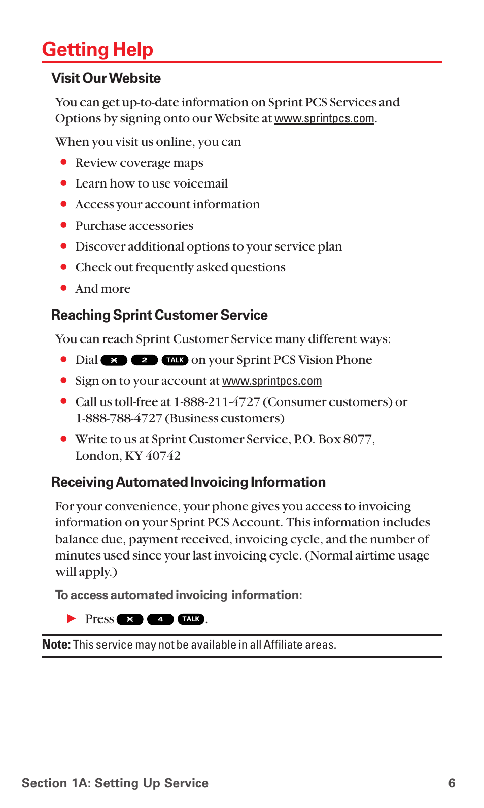 Getting help, Visit our website, Reaching sprint customer service | Receiving automated invoicing information | Sanyo MM-5600 User Manual | Page 20 / 330