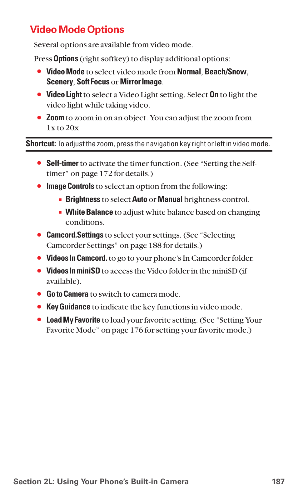 Video mode options, Go to camera to switch to camera mode | Sanyo MM-5600 User Manual | Page 201 / 330