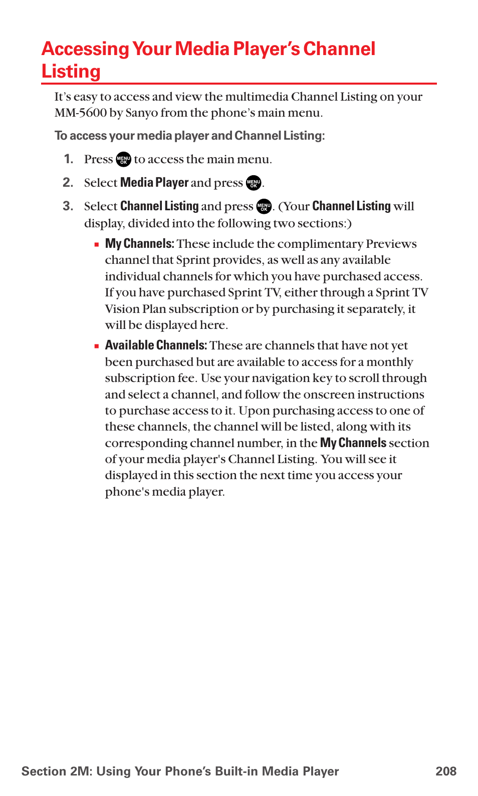 Accessing your media player’s channel listing | Sanyo MM-5600 User Manual | Page 222 / 330