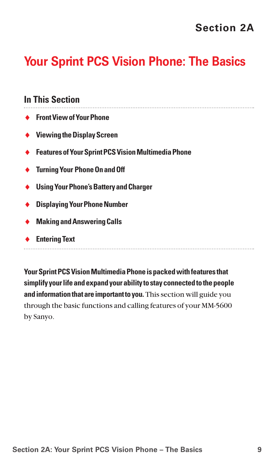 2a. your sprint pcs vision phone: the basics, Your sprint pcs vision phone: the basics | Sanyo MM-5600 User Manual | Page 23 / 330