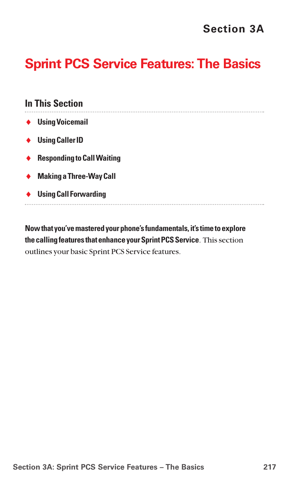 3a. sprint pcs service features: the basics, Sprint pcs service features: the basics | Sanyo MM-5600 User Manual | Page 231 / 330