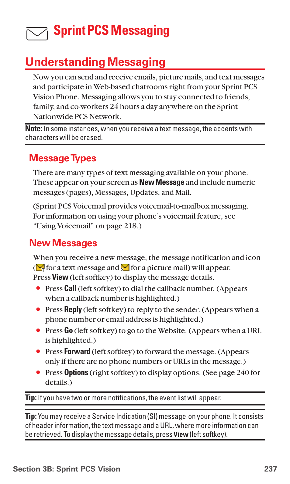 Understanding messaging, Message types, New messages | Sprint pcs messaging | Sanyo MM-5600 User Manual | Page 251 / 330