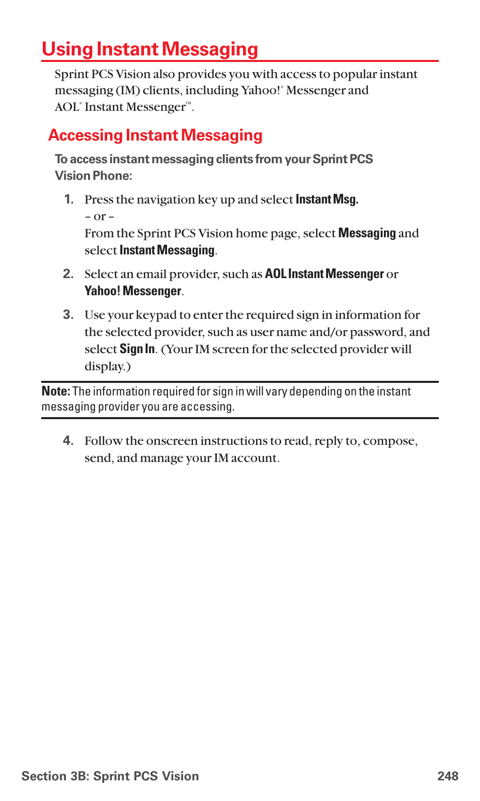 Using instant messaging, Accessing instant messaging, Using i nstant messaging | Sanyo MM-5600 User Manual | Page 262 / 330