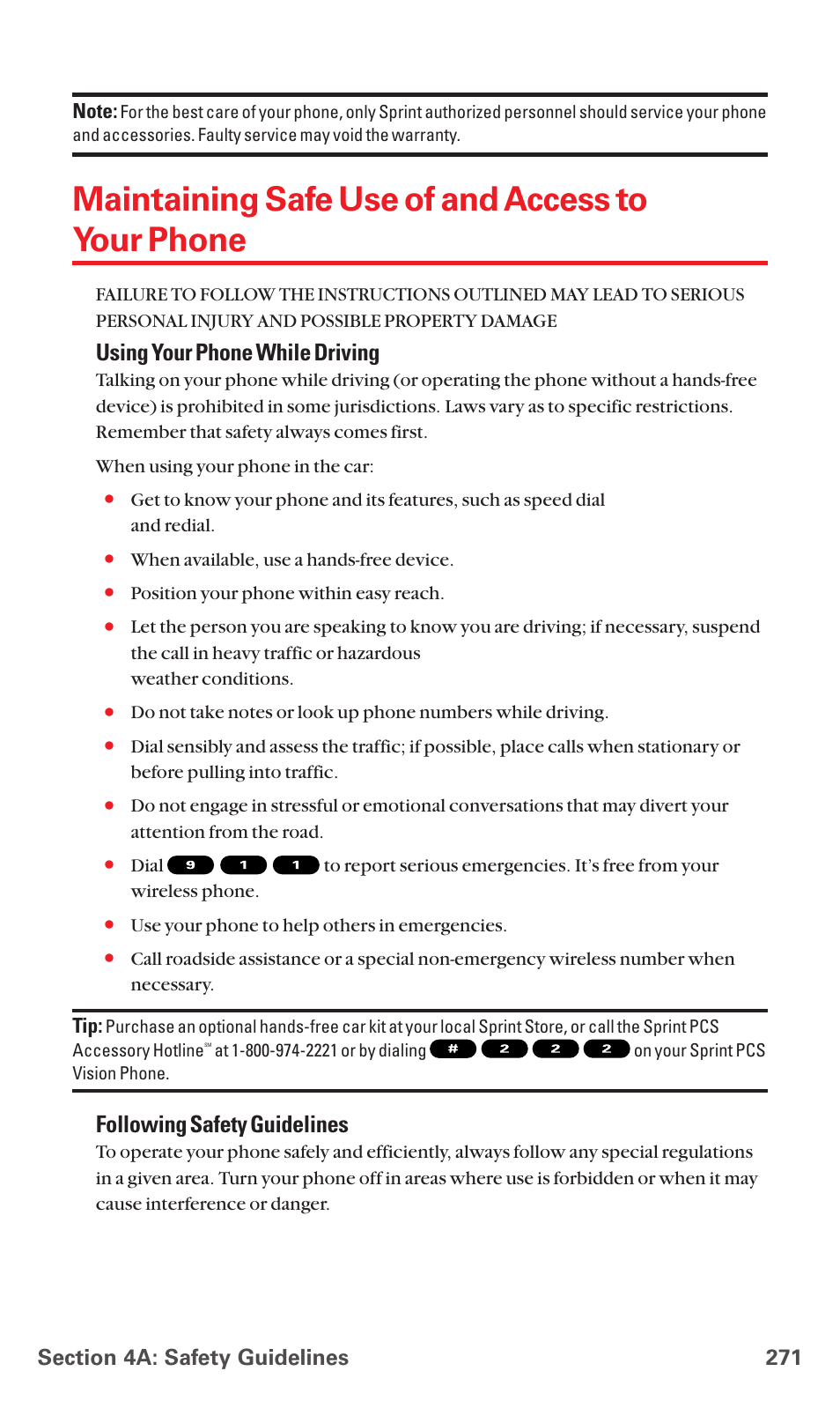 Maintaining safe use of and access to your phone, Using your phone while driving, Following safety guidelines | Sanyo MM-5600 User Manual | Page 285 / 330