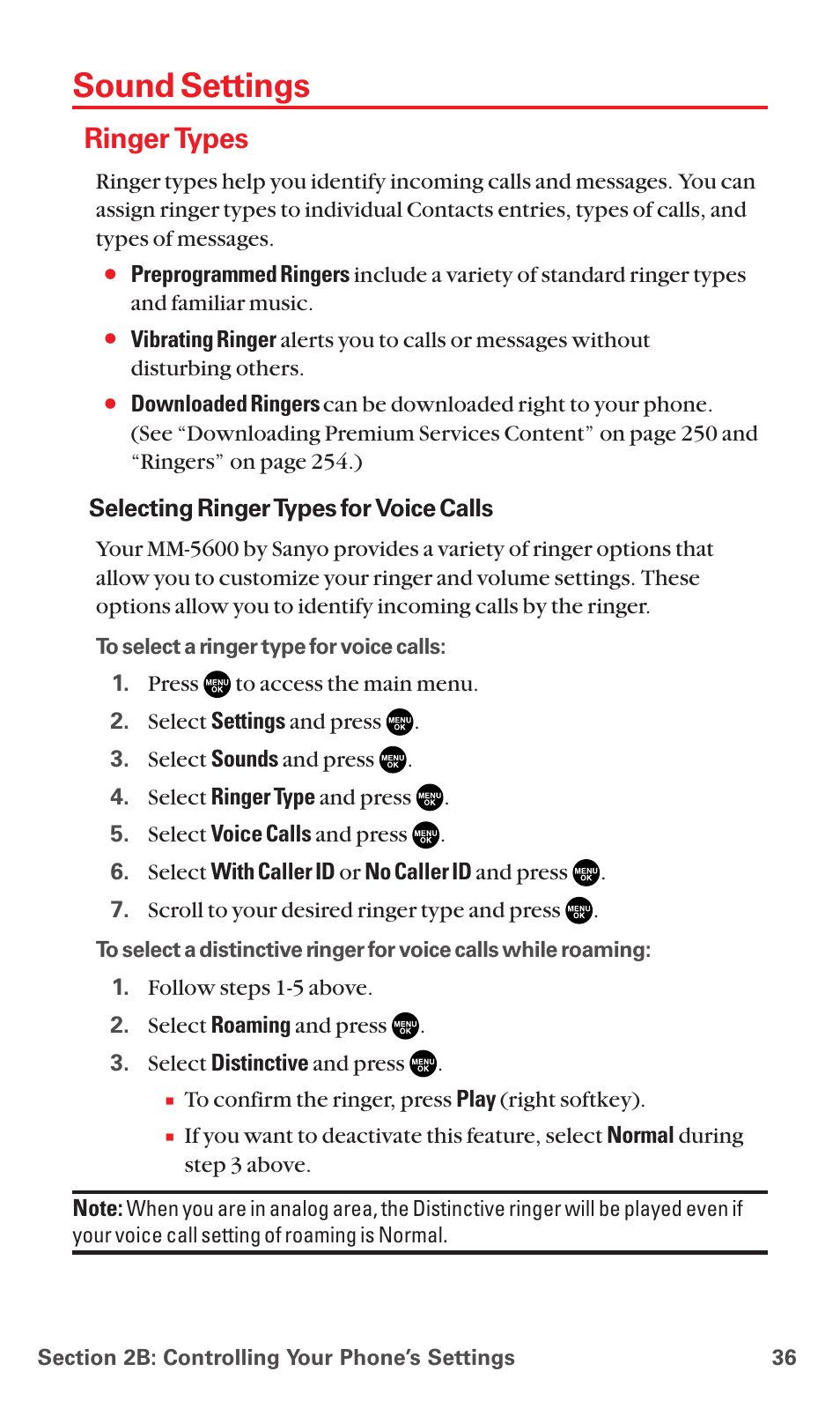 Sound settings, Ringer types | Sanyo MM-5600 User Manual | Page 50 / 330