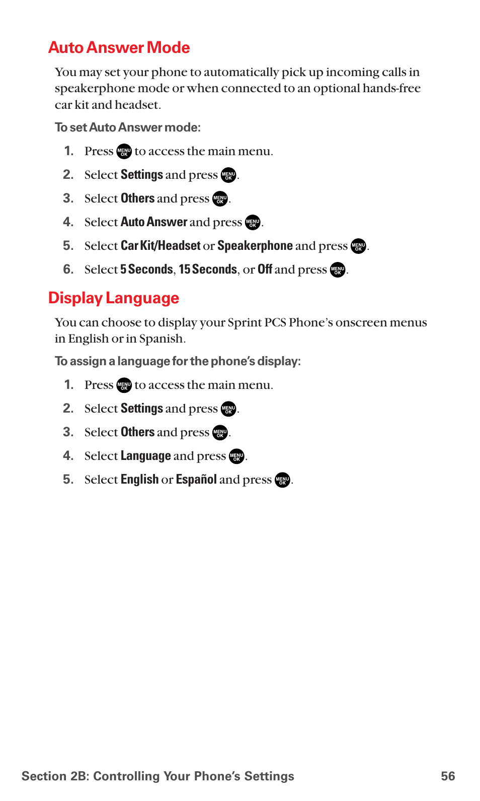 Auto answer mode, Display language | Sanyo MM-5600 User Manual | Page 70 / 330