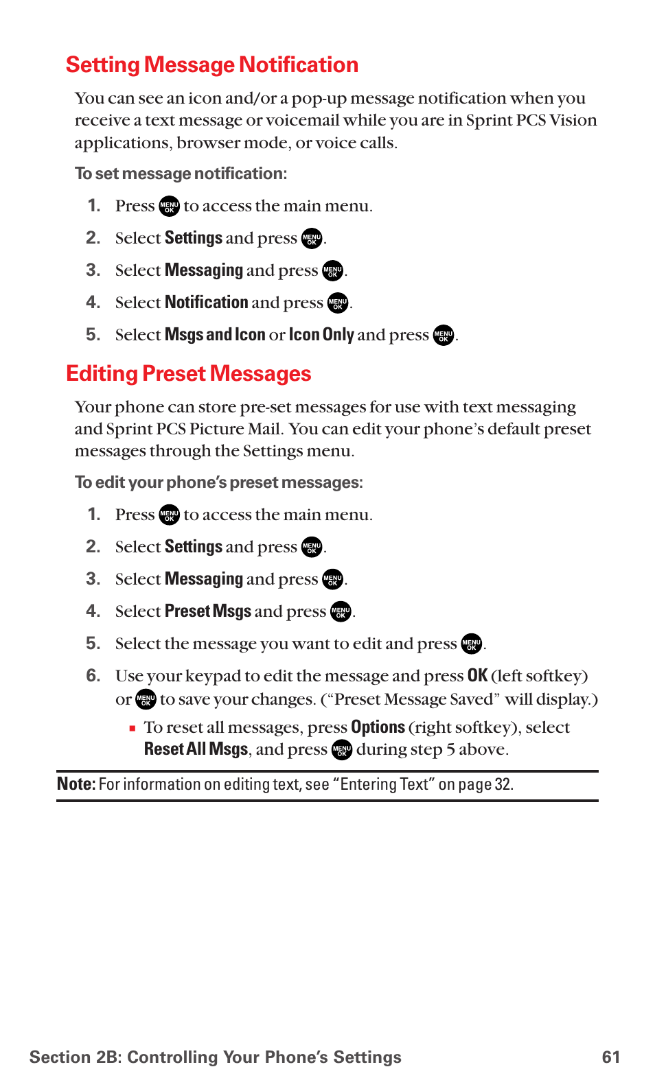Setting message notification, Editing preset messages | Sanyo MM-5600 User Manual | Page 75 / 330