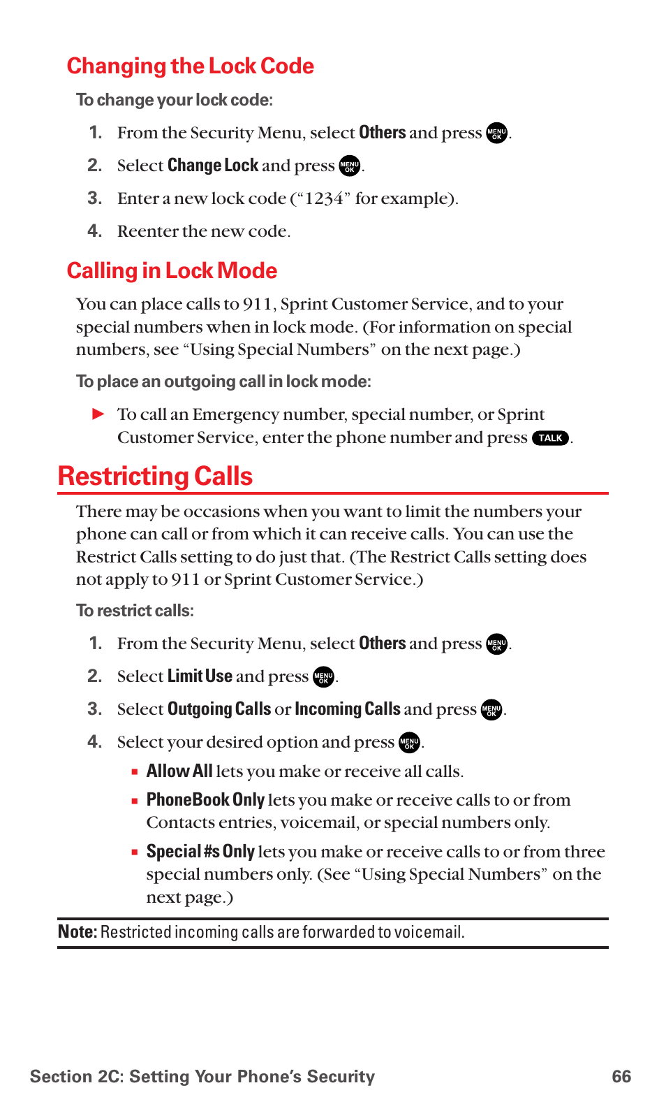 Changing the lock code, Calling in lock mode, Restricting calls | Sanyo MM-5600 User Manual | Page 80 / 330