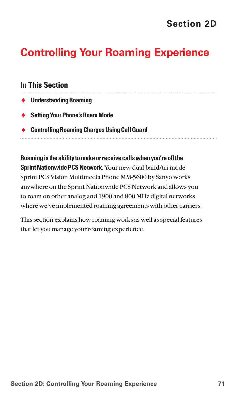 2d. controlling your roaming experience, Controlling your roaming experience | Sanyo MM-5600 User Manual | Page 85 / 330