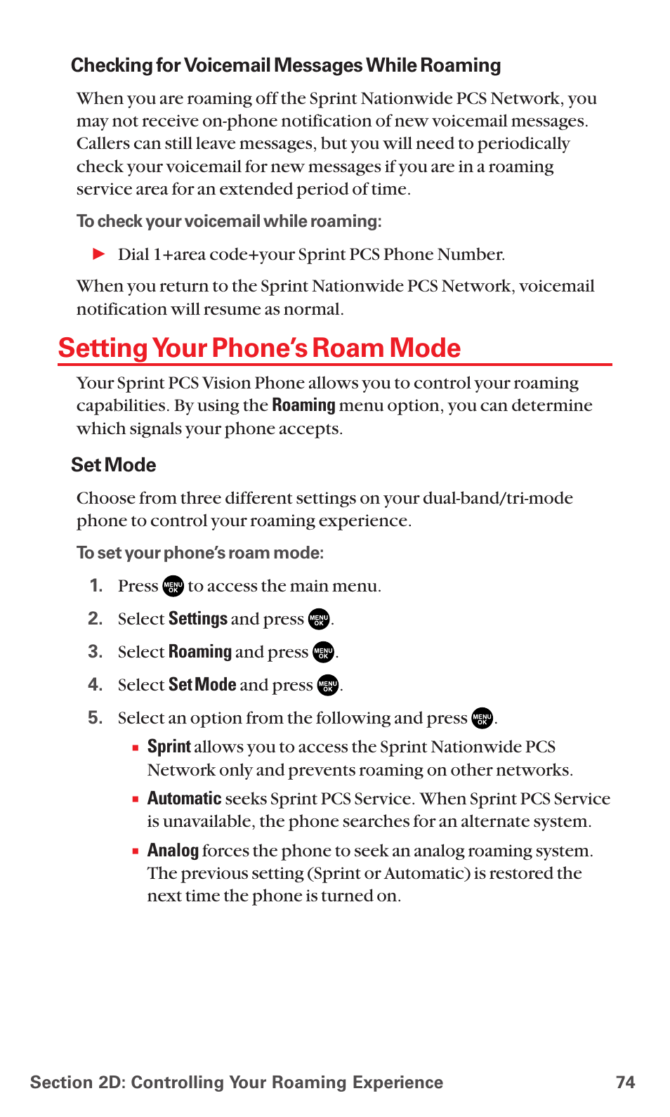 Setting your phone’s roam mode | Sanyo MM-5600 User Manual | Page 88 / 330