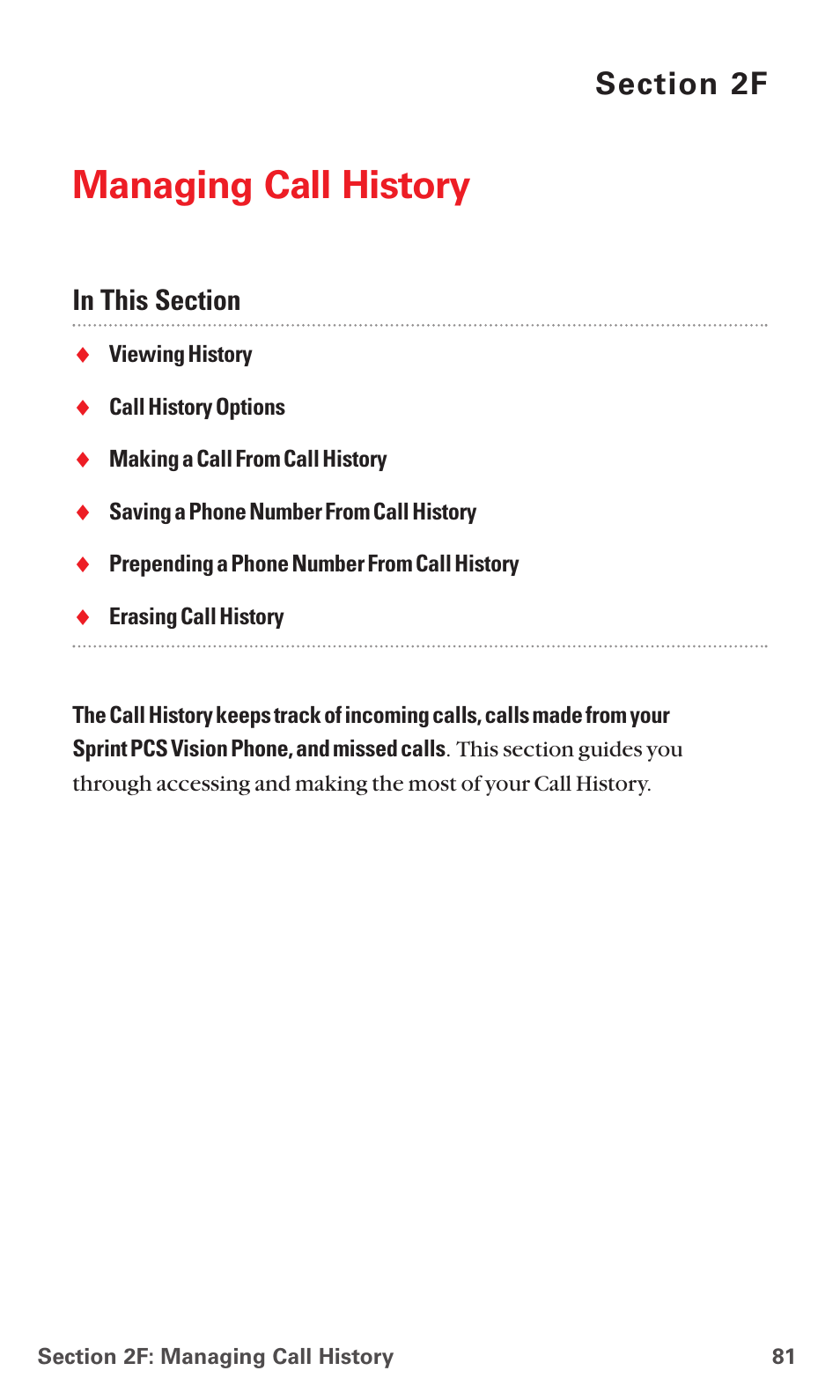 2f. managing call history, Managing call history | Sanyo MM-5600 User Manual | Page 95 / 330