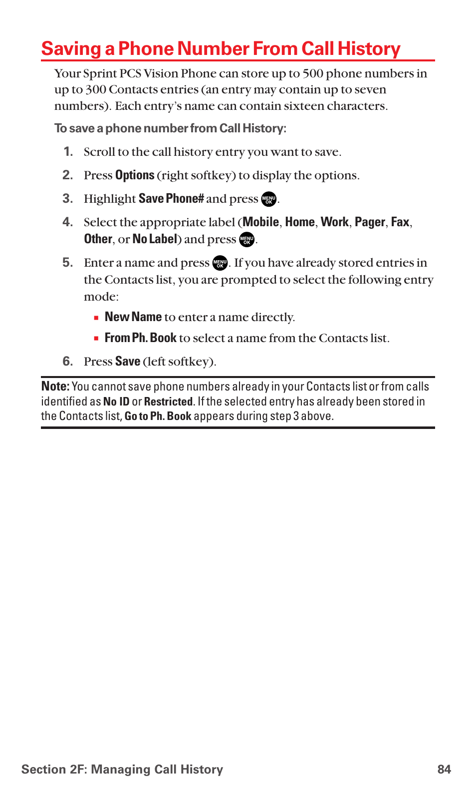 Saving a phone number from call history | Sanyo MM-5600 User Manual | Page 98 / 330