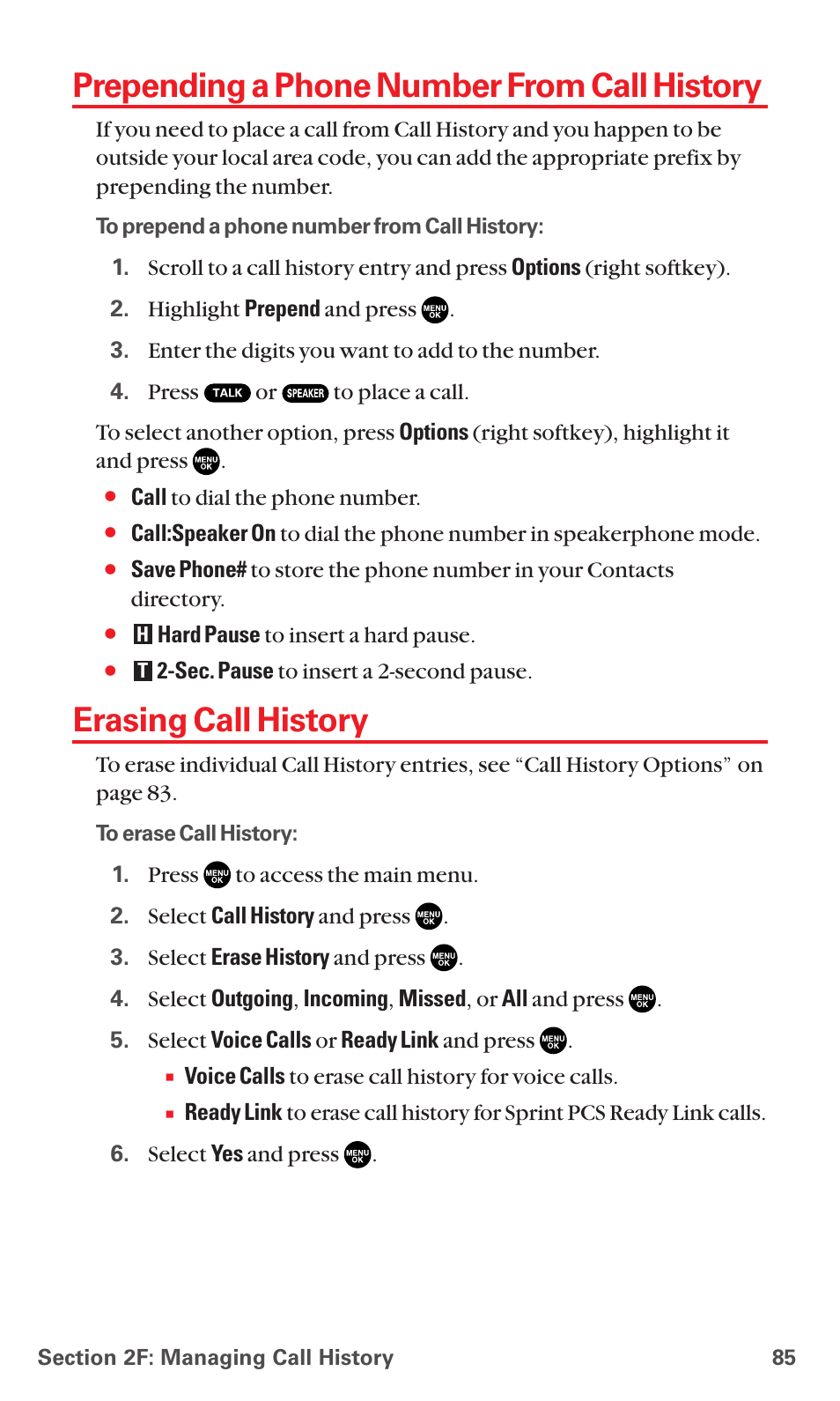 Prepending a phone number from call history, Erasing call history | Sanyo MM-5600 User Manual | Page 99 / 330