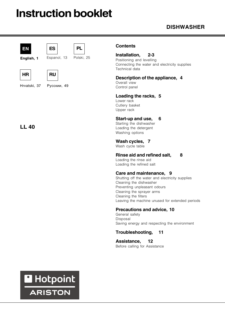 Hotpoint Ariston LL 40 User Manual | 60 pages