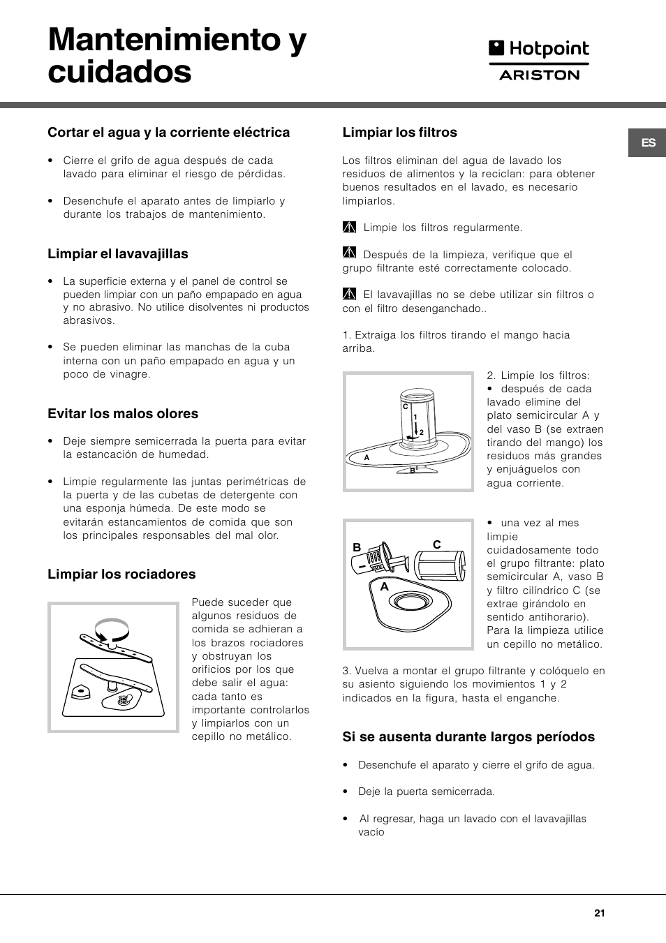 Mantenimiento y cuidados | Hotpoint Ariston LL 40 User Manual | Page 21 / 60