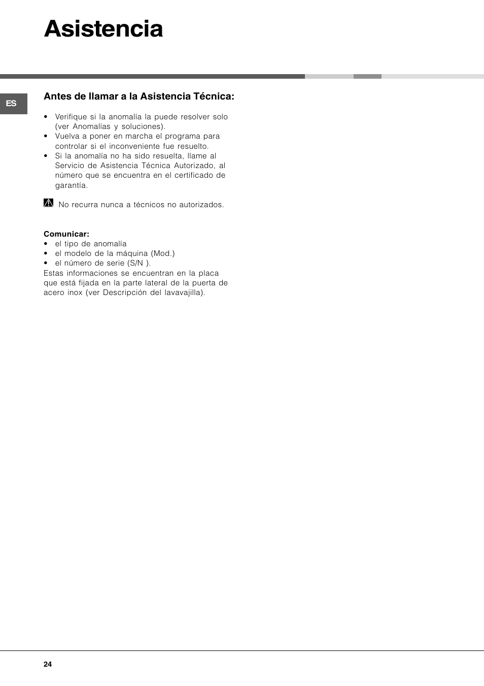 Asistencia | Hotpoint Ariston LL 40 User Manual | Page 24 / 60
