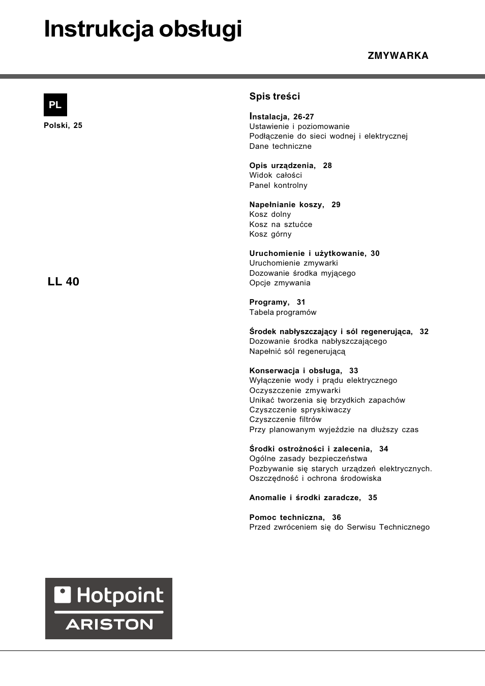Instrukcja obs³ugi, Ll 40 | Hotpoint Ariston LL 40 User Manual | Page 25 / 60
