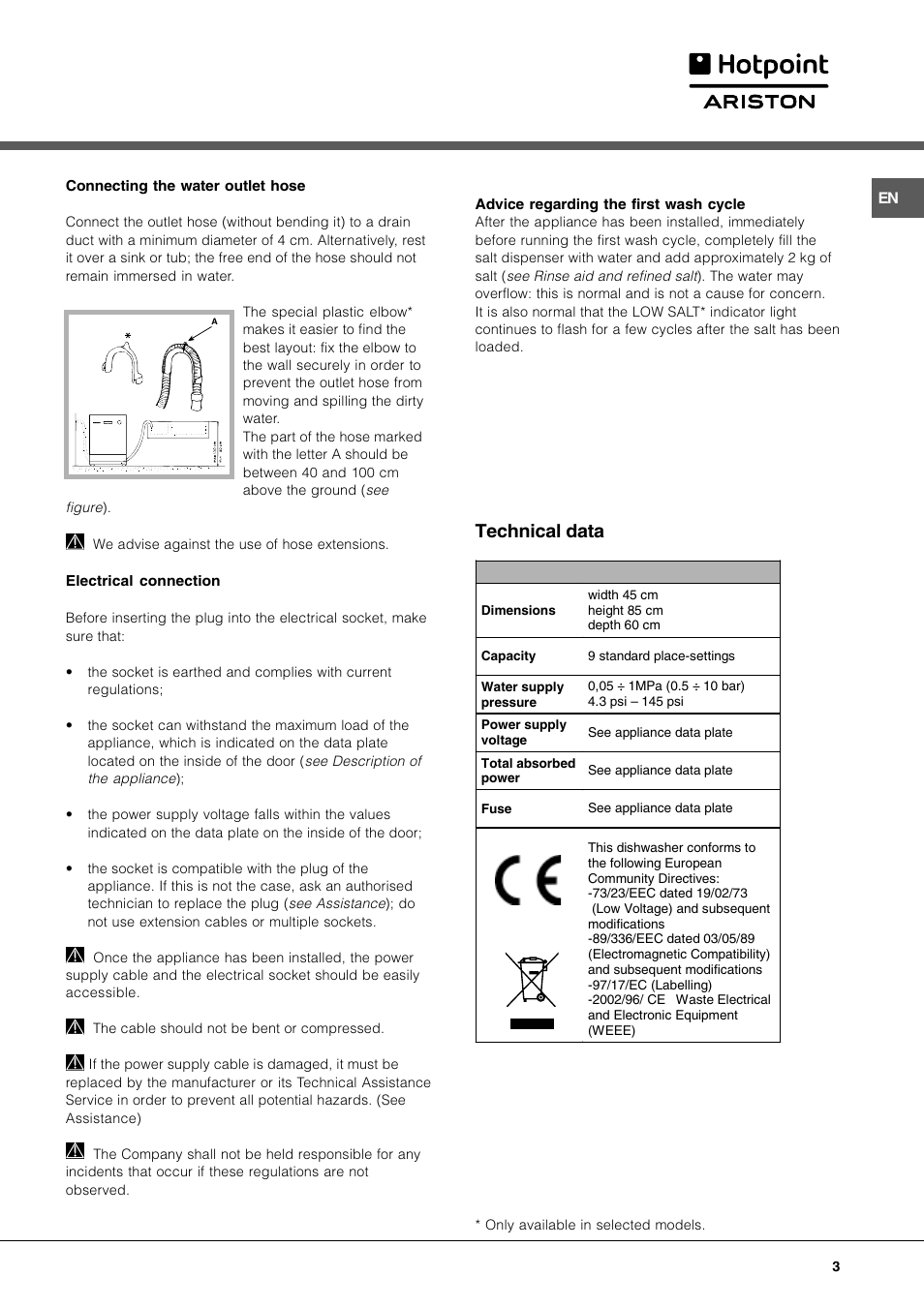 Technical data | Hotpoint Ariston LL 40 User Manual | Page 3 / 60