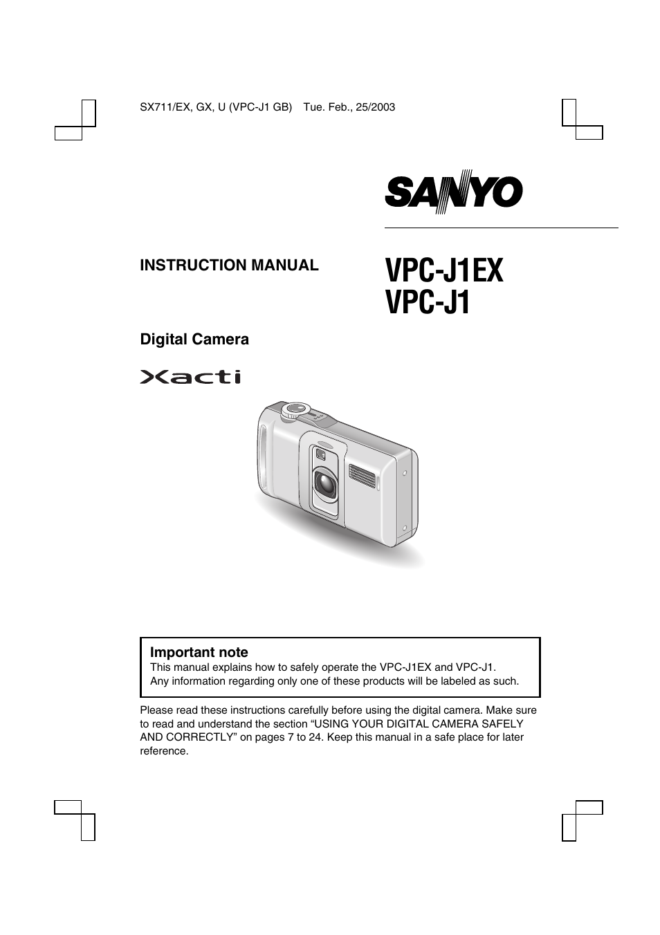 Sanyo Xacti VPC-J1EX User Manual | 202 pages
