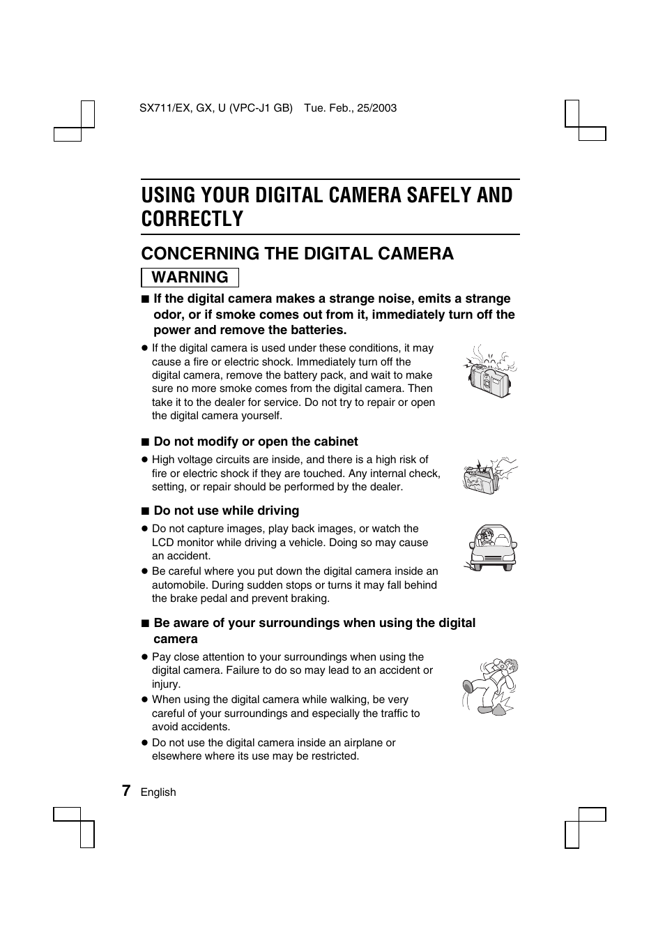Using your digital camera safely and correctly, Concerning the digital camera, Warning | Sanyo Xacti VPC-J1EX User Manual | Page 10 / 202