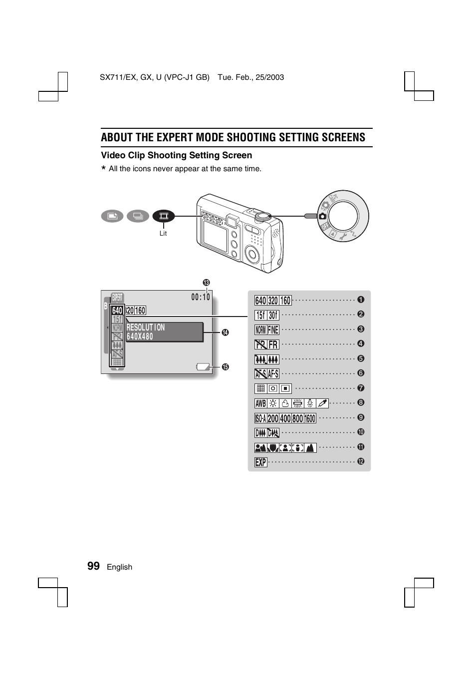 About the expert mode shooting setting screens | Sanyo Xacti VPC-J1EX User Manual | Page 102 / 202
