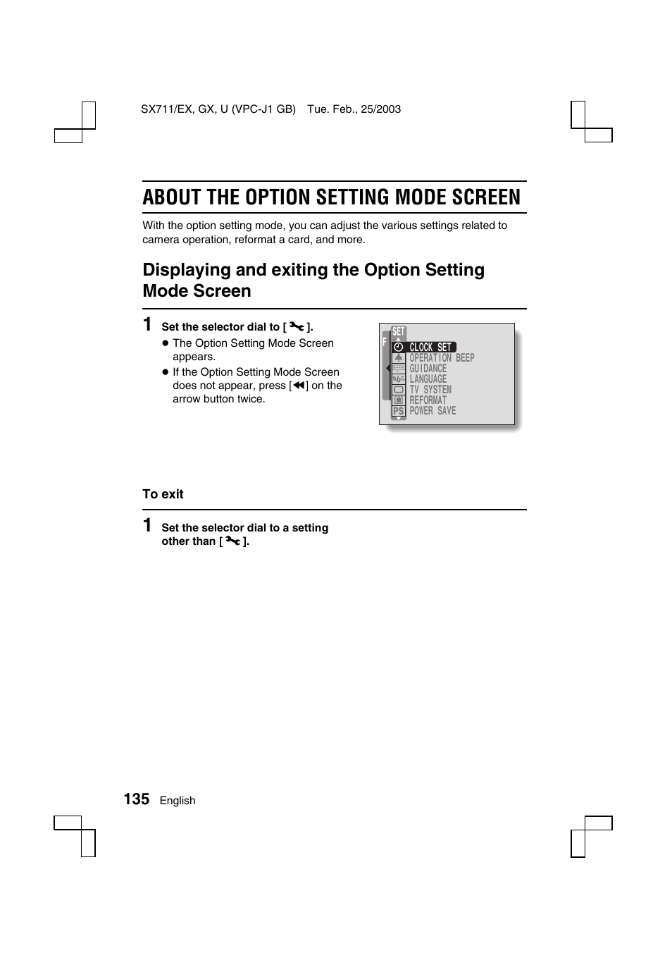 About the option setting mode screen | Sanyo Xacti VPC-J1EX User Manual | Page 138 / 202