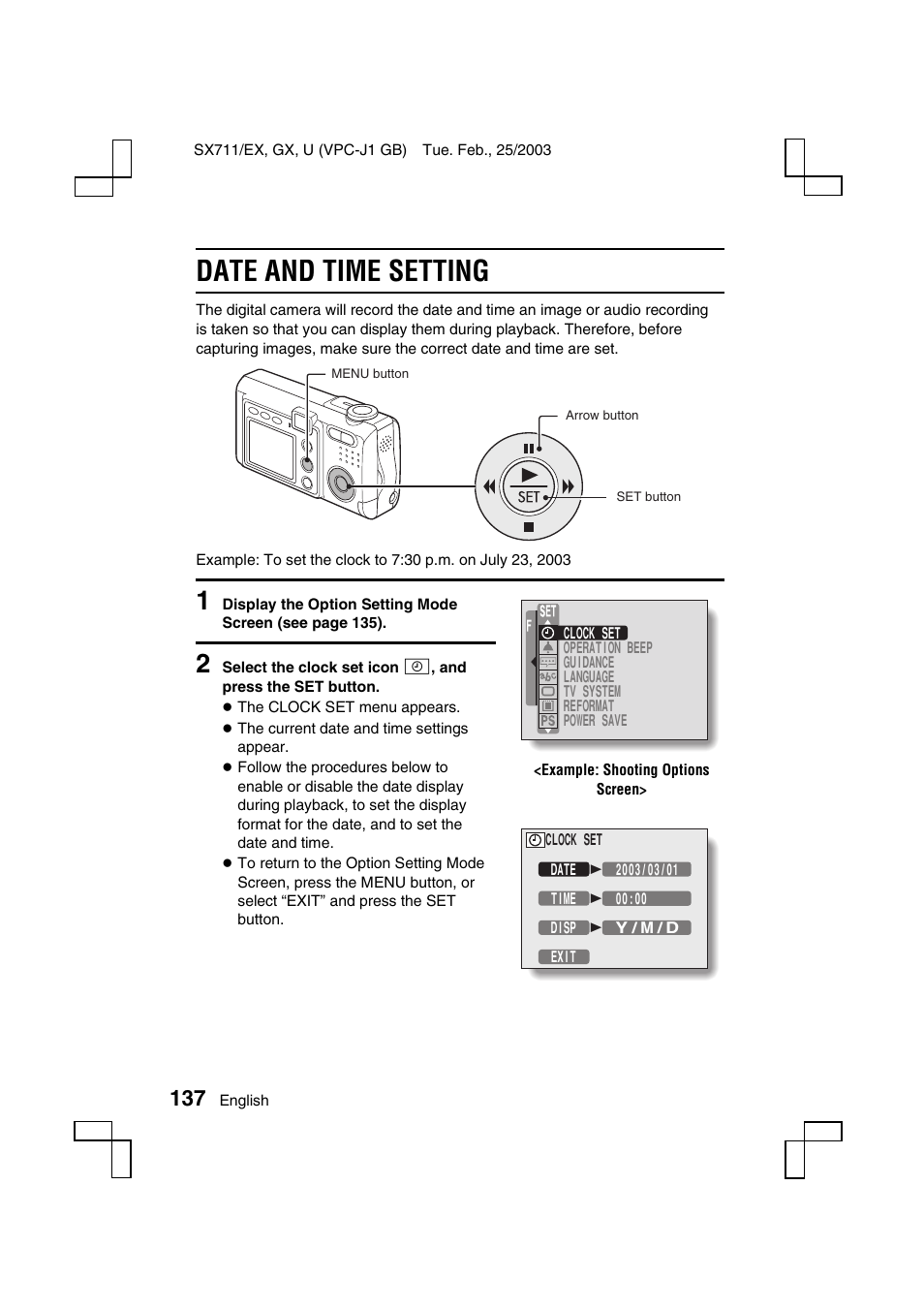 Date and time setting | Sanyo Xacti VPC-J1EX User Manual | Page 140 / 202