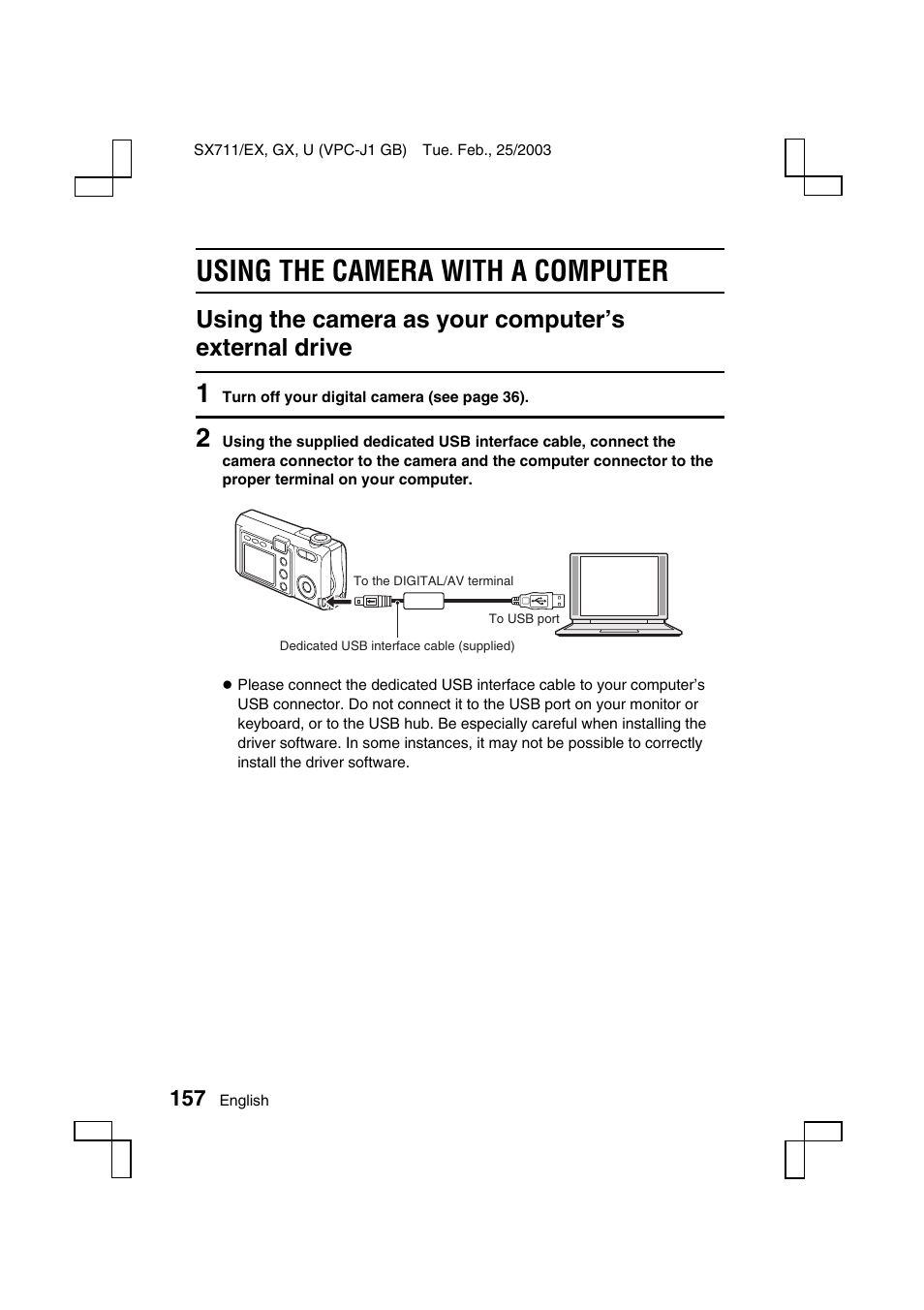 Using the camera with a computer, Using the camera as your computer’s external drive | Sanyo Xacti VPC-J1EX User Manual | Page 160 / 202