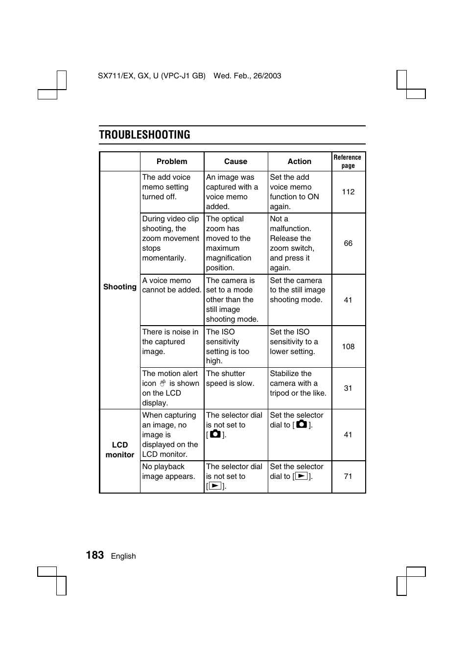 Troubleshooting | Sanyo Xacti VPC-J1EX User Manual | Page 186 / 202